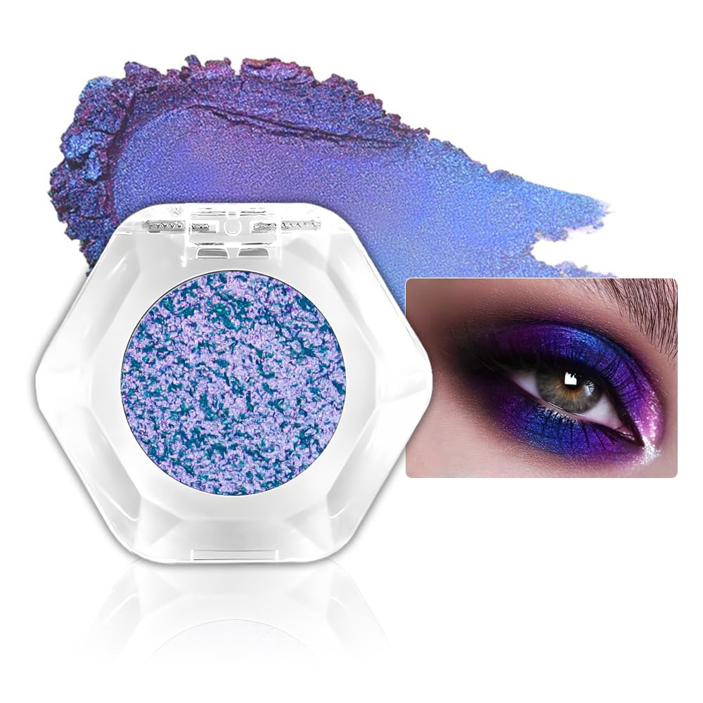 evpct Frost Blue to Purple Chameleon Multichrome Eyeshadow Palette, Glitter Shimmer Metallic Rainbow Holographic Eyeshadow Palette Makeup for Old Women, Gothic Eye Shadow Palette Makeup Highlighter