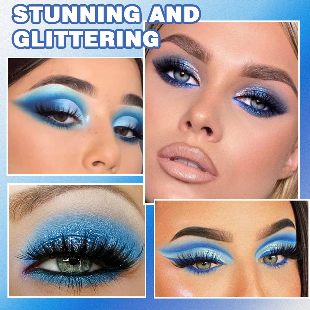 9 Colors Blue Silver Matte Shimmer Eyeshadow Palette for Eye Makeup,High Pigmented White Gray Eye Shadow Primers Powder Palet de sombras de ojos