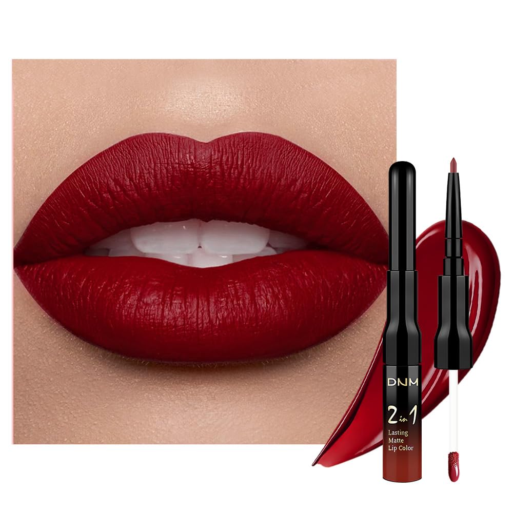 evpct 1Pcs Dark Oxblood Red Matte Lip Liner and Liquid Lipstick Stain Makeup Set for women, Red Long Lasting Smudge Proof Lipstick labiales matte mate larga duracion listip 24 hours originales, 30#