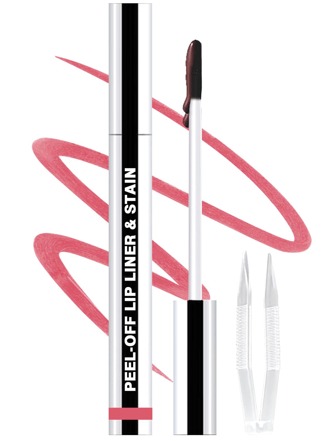 Lip Liner Stain Peel Off with Tweezer, Long Lasting Matte Lip Tattoo, Highly Pigmented Color Lip Makeup, Waterproof, Transfer-proof Lipstain for Women, for All Skin Types CORAL PINK