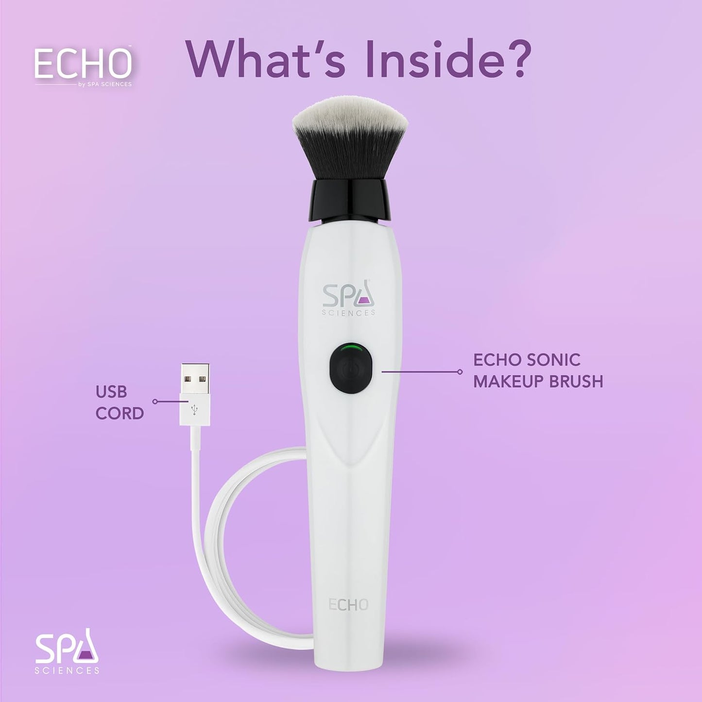 Spa Sciences ECHO - Makeup Brush for Flawless Blending, Contouring, Highlight & Airbrush Finish - 3 Speeds - Rechargeable