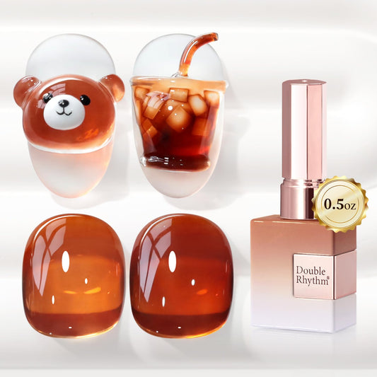 Double Rhythm 0.5 Oz Jelly Gel Polish Same Color Same Bottle Sheer Neutral Natural Light Milky Pastel 15ML Translucent Polish Art DIY at Home (Dark Brown-A1673)