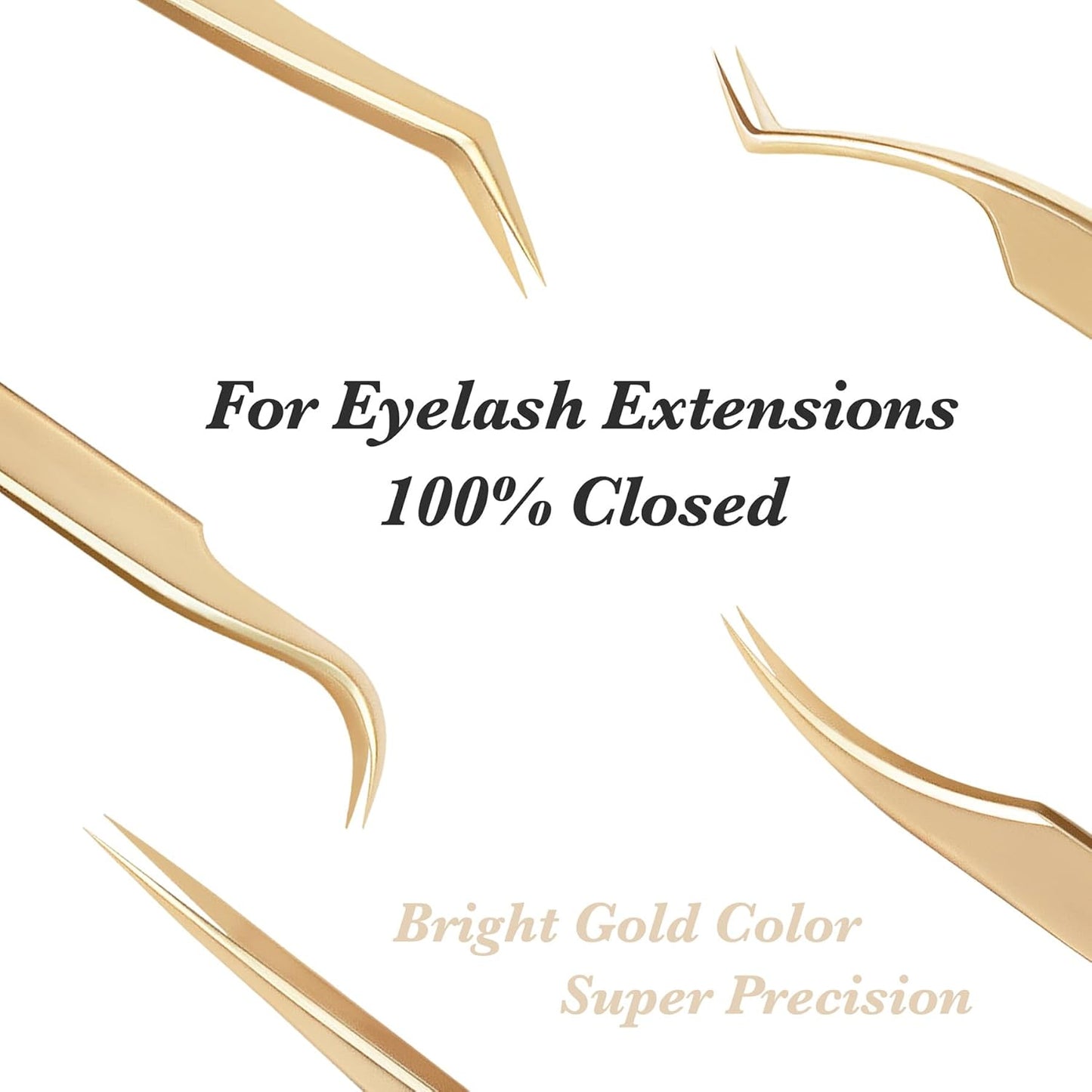SEEEDEW Tweezer Eyelash Extensions - 1 Pcs Stainless Steel Curved Pointy Precision Tweezer for Lash Tech, Lash Artist Beginner (Golden)