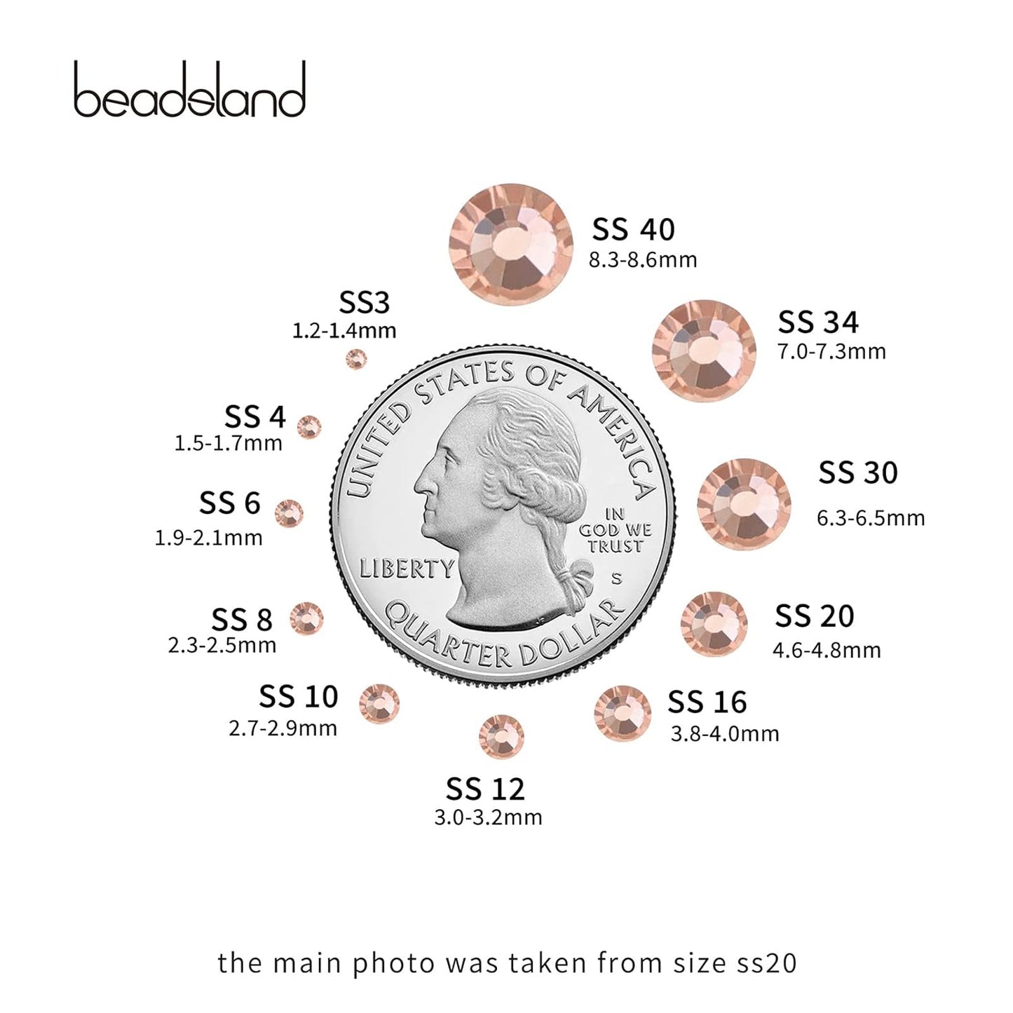 beadsland Flat Back Crystal Rhinestones Round Gems for Nail Art and Craft Glue Fix,Champagne (3.8-4.0mm) SS16/1440pcs