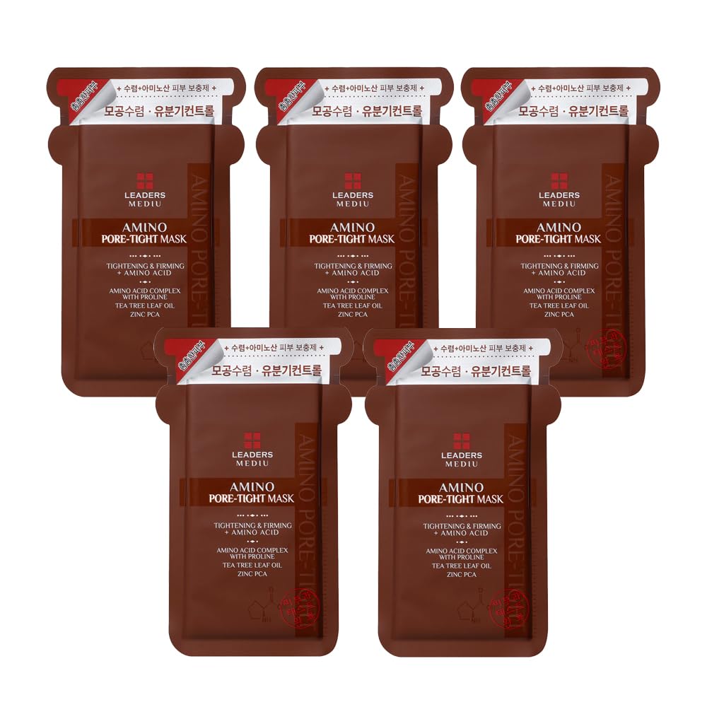 Amino Pore-Tight Facial Sheet Mask | Amino Acid Complex, Tea Tree Oil, Zinc PCA for Acne-Prone, Oily Skin, Minimizes Pores, Matte Finish (5 Sheets)