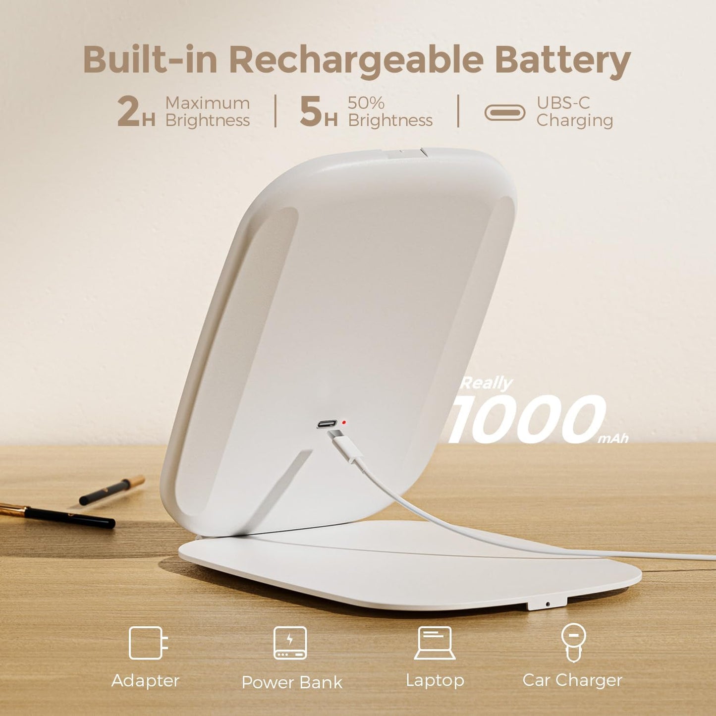 Travel Makeup Mirror, Rechargeable Portable Mirror with Lights, 3 Color Lighting, 7.5 inch Ultra Thin and Lightweight LED Folding Vanity Mirror