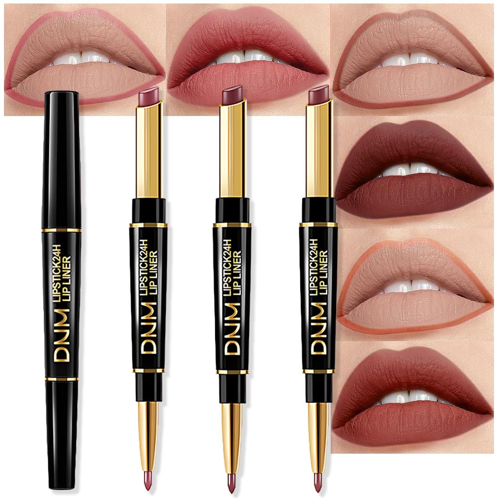 evpct 3Pcs Matte Lip Liner and Lipstick Combo Set Kit for Women, Magic Lipstick 24 Hours Original Lip Liner Makeup Stain Gloss Plumper Long Lasting Waterproof and Smudge Proof labial,31#32#33