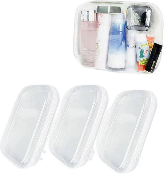 3 Pcs Zippered Transparent Cases，Clear Hard Pouch，Portable Double Zipper Hard Bag,Waterproof Clear Hard Shell Zipper Case for Cosmetic Storage, Snacks, Pencil Case (Medium*3)