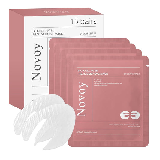 Novoy 15 Pairs Bio-Collagen Real Deep Eye Patches - 6-in-1 Retinol Overnight Eye Patches for Dark Circles, Puffiness & Wrinkles | 2% Caffeine+Hyaluronic+Niacinamide, Korean Popular Eye Mask - ROSE