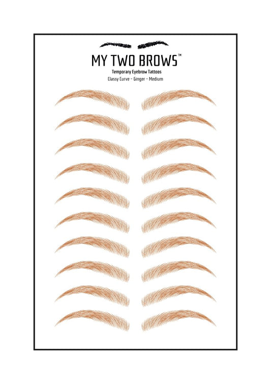 (10 pairs) Ginger Temporary Eyebrow Tattoo - Medium Size - Waterproof & Smudgeproof - Classy Curve Style Eyebrow Stickers - Sheet Lasts up to 30 Days - Won't Work on Existing Brows