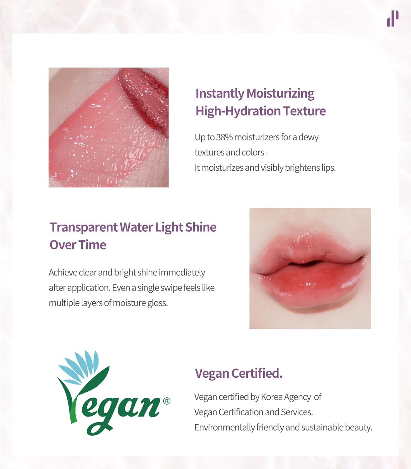 Heart Percent Dote On Mood Pure Glow Tint, Watery & Lightweight Moisturizing Lip Stain Long Lasting Liquid Lipstick 6.8g, #10. Fuchsia Pink