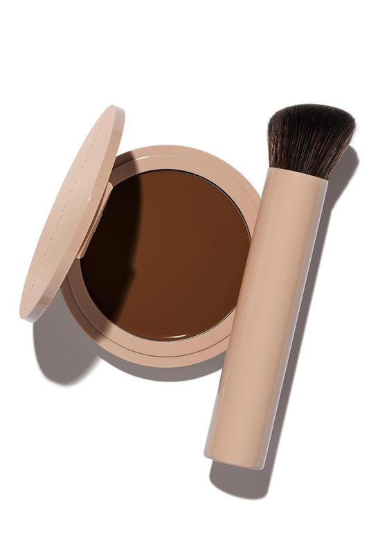 Long-Lasting Lightweight Foundation & Brush Duo | Cruelty-Free, Fragrance-Free, Buildable, Transfer-Proof Liquid Makeup (Deep)
