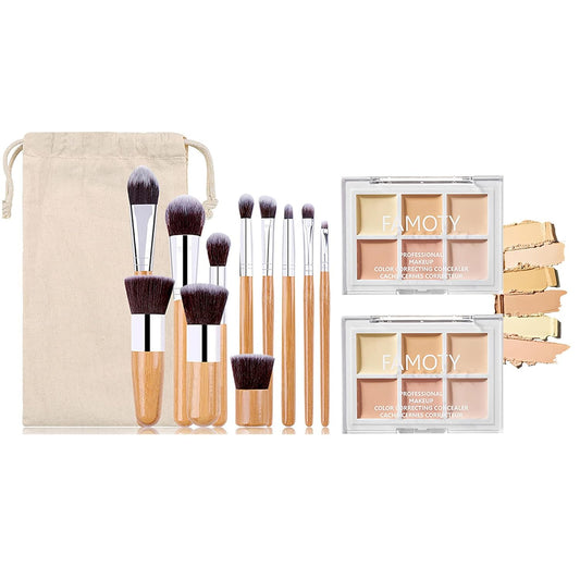 6 Colors Face Contouring Palette, with 11 Pcs Makeup Brush Kits, Light Color Combination Cosmetics Cream Contour and Highlighting Palette, Cover Dark Circles, Bruises, Age Spots, Blemish