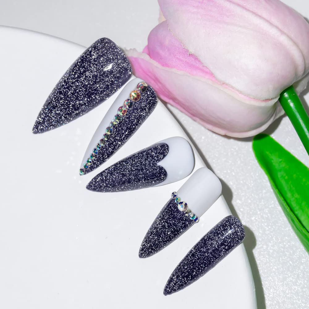 MIZHSE Diamond Gel Nail Polish, Reflective Glitter Dark Blue Gel Polish, Sparkly Shiny Diamond Nail Art Varnish, Soak Off Nail Art Manicure DIY at Home Gift