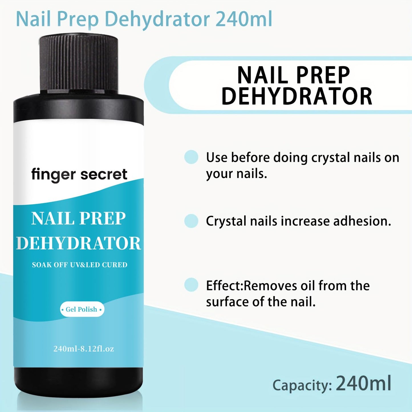 240ml/8floz Nail Prep Dehydrator for Gel Polish, Fast Dry Nail Primer, NaiL Dehydrator for Nail Art Design in Salon or Home Use