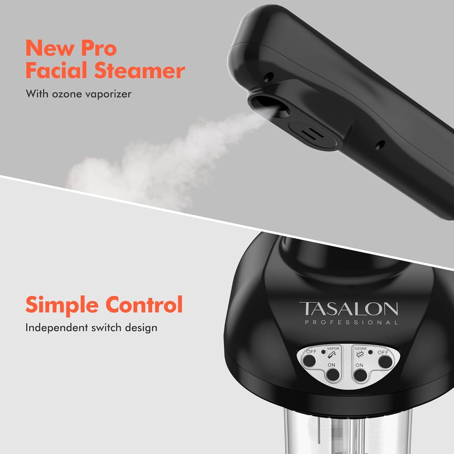 TASALON Steamer on Wheels for Professional Skin Rejuvenation, Facial Steamer Kit for Home, Spa, Clinic - Warm Mist, Ozone Face Humidifier - Pore Opener and Cleanser-Black