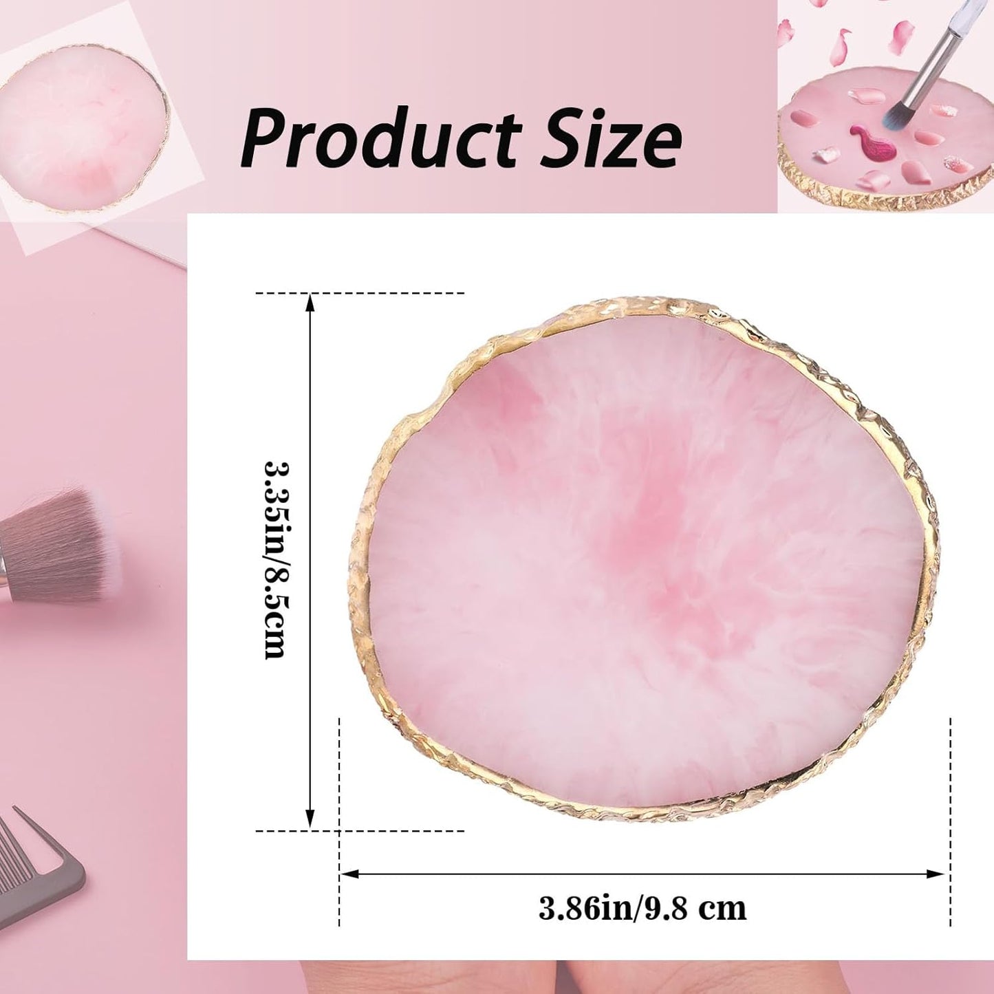 Makeup Palette Tray, Nail Tech Bag, Resin Nail Art Palette Makeup Mixing Palette Gold Edge Nail Art Tools Gel Design Nail Tray DIY, Mixing Palette, Nail Palette (3.86 x 3.43inch Pink)