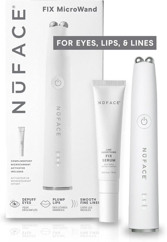 NuFACE FIX MicroWand Microcurrent Facial Device, FDA Cleared - Eyes, Lips & Lines Treatment with Serum Activator - Lip Plumper, Eye Depuffing Wand, Wrinkle & Smile Line Reducer, 3 On-the-Go Modes