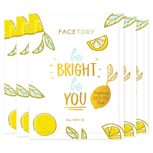 FACETORY K Beauty Face Mask Skin Care - BE BRIGHT BE YOU BRIGHTENING Sheet Mask with Gold Foil & Lemon Fruit | Glowing Gold Brightening Face Mask (5 Pack)