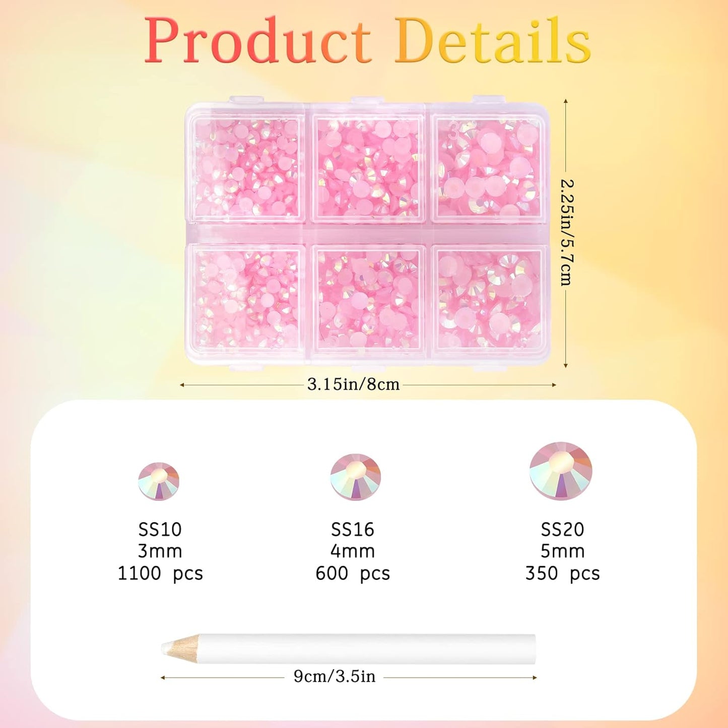 Multi Size 3mm 4mm 5mm Rhinestones Set for Nails Crafts Champagne Non Hotfix Rhinestones Nail Gems Rhinestone Jelly AB&Round Flat Back Resin Rhinestone for Makeup Clothes Shoes Eyes Bottles Crafts