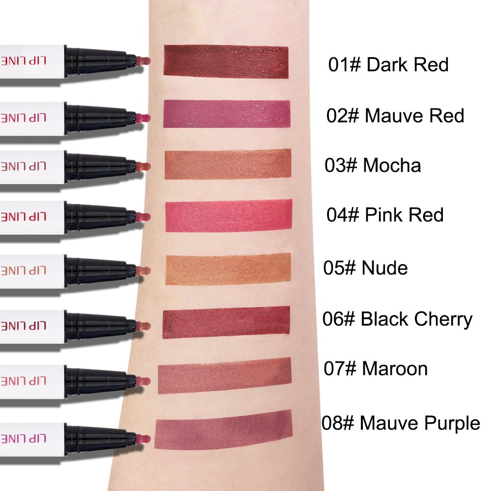 2Pcs Longwear Liquid Lip Liner Stain Marker Pen Set Long Lasting Waterproof, Dusty Warm Pink Matte Semi Permanent 24 Hour Lip Liner and Lipstick Combo, Color Stay Lipliner All Day, Lips Stain peel off