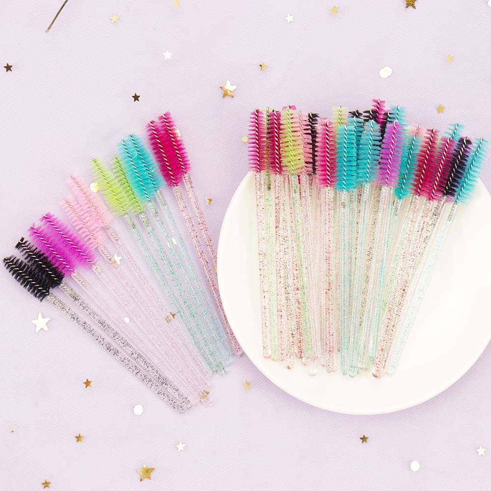 300PCS Disposable Mascara Wands Spoolie Brush Crystal Eyebrow Brushes Eyelash Extension Applicator Makeup Kits.myaokue-up (6 color-Crystal-300)