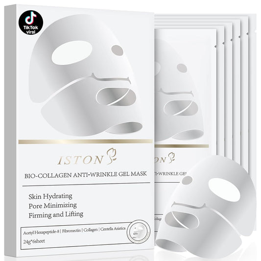 ISTON 6 Pack Bio-Collagen Real Deep Anti Wrinkle Lifting Mask,Overnight Hydrating Face Mask for All Skin Types -Pore Minimizing,Elasticity Enhancing,Firming,Moisturizing