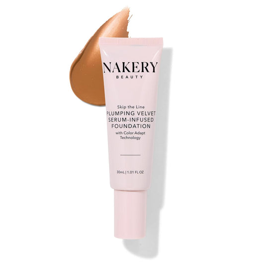 Nakery Full Coverage Plumping Liquid Foundation - Serum Infused Makeup with Niacinamide & Hyaluronic Acid for All Skin Types - Medium