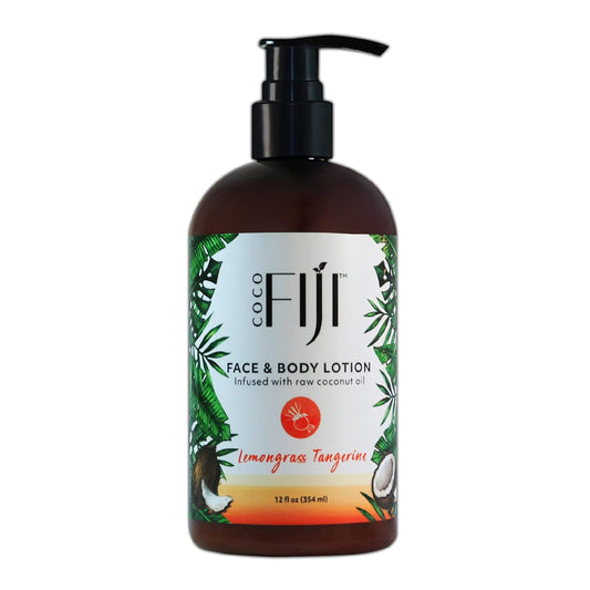 Coco Fiji Face & Body Lotion Infused With Coconut Oil | Lotion for Dry Skin | Moisturizer Face Cream & Massage Lotion for Women & Men | Lemongrass Tangerine 12 oz, Pack of 1