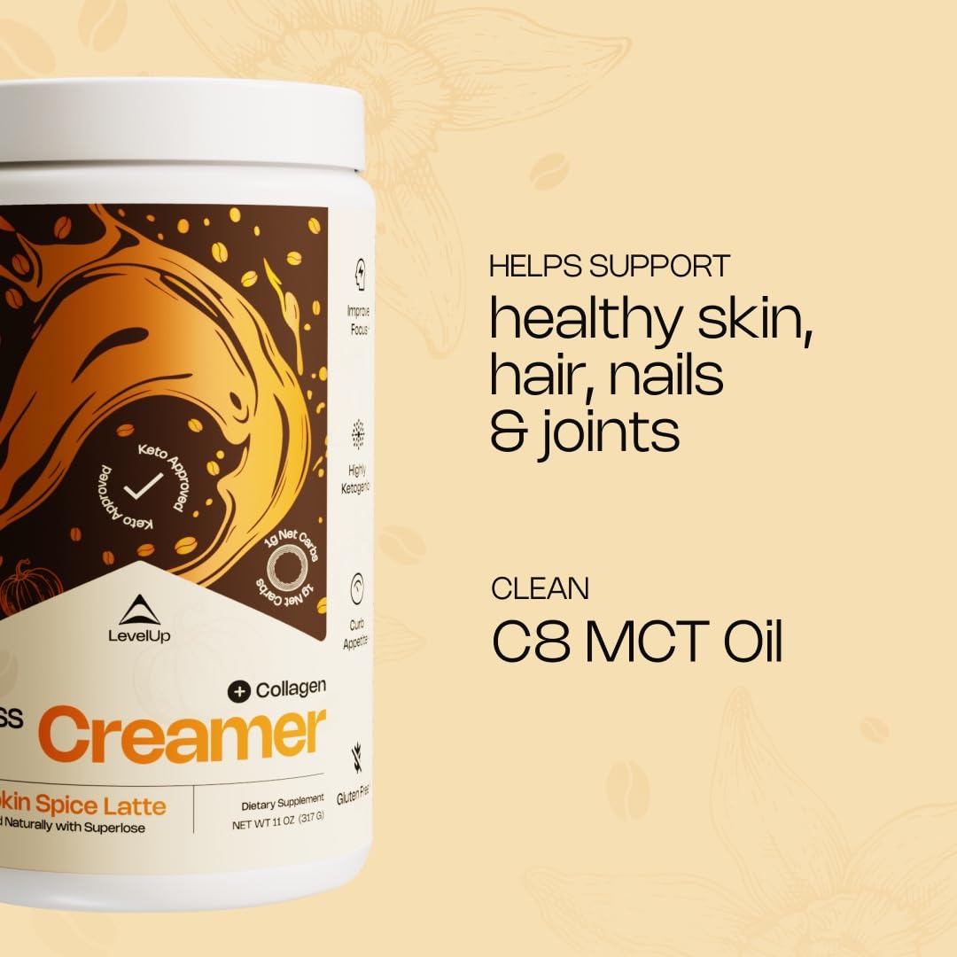 LevelUp Creamer, with Energizing MCT Oil and Collagen Peptides, Keto Coffee Creamer, Supports Natural Energy & Ketone Production - Pumpkin Spice Latte