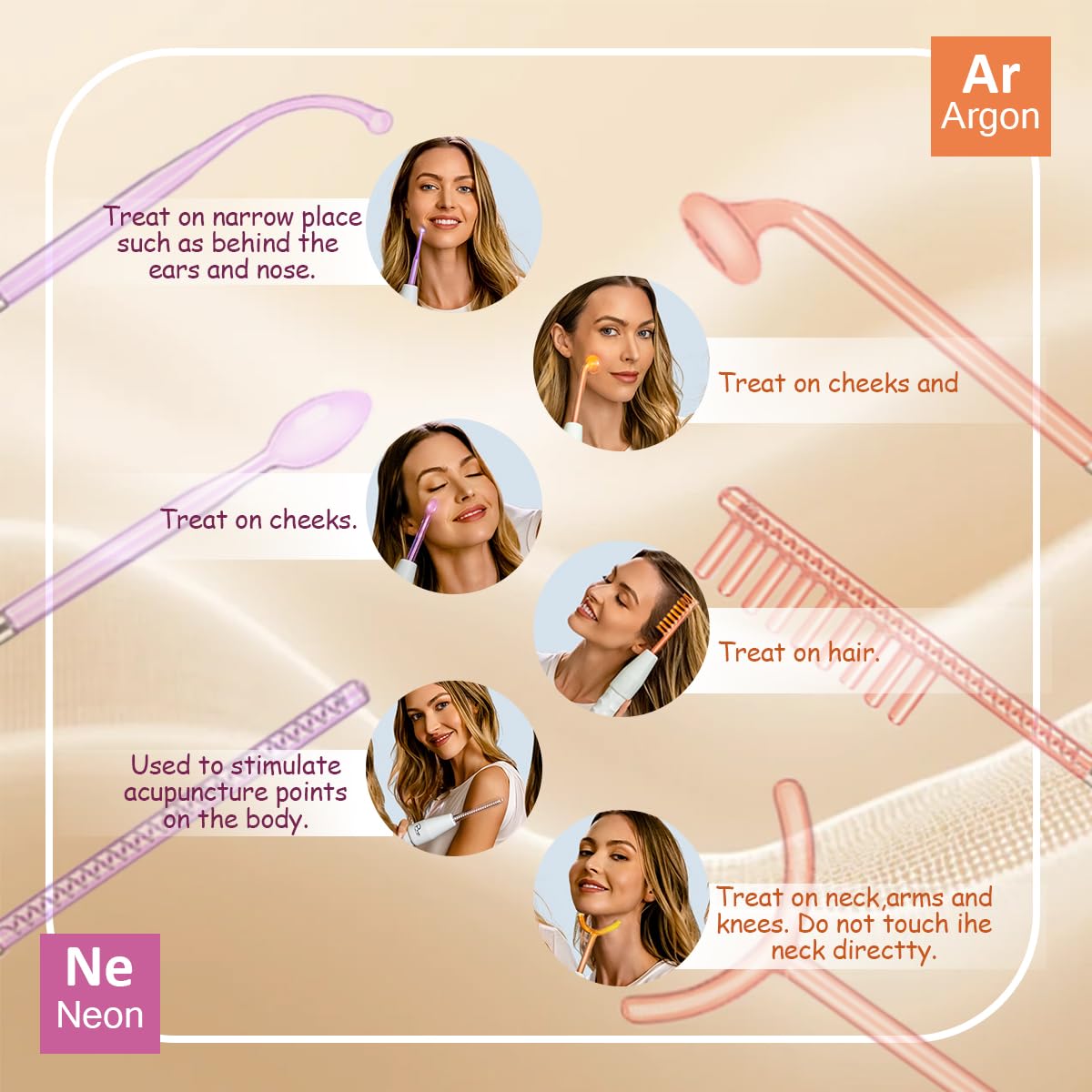 Skin Therapy Wand - Portable Skin Therapy Machine with 6 Glass Tubes - Clarifying - Skin Tightening & Radiance - Wrinkle Reducing