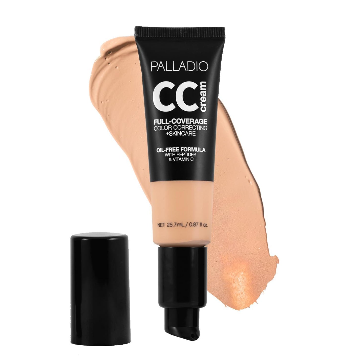 Palladio Full-Coverage Color Correction CC Cream, Oil-Free with Peptides & Vitamin C, Best for Correcting Redness and Uneven Skin Tone, Buildable Foundation Coverage (Light 22N)