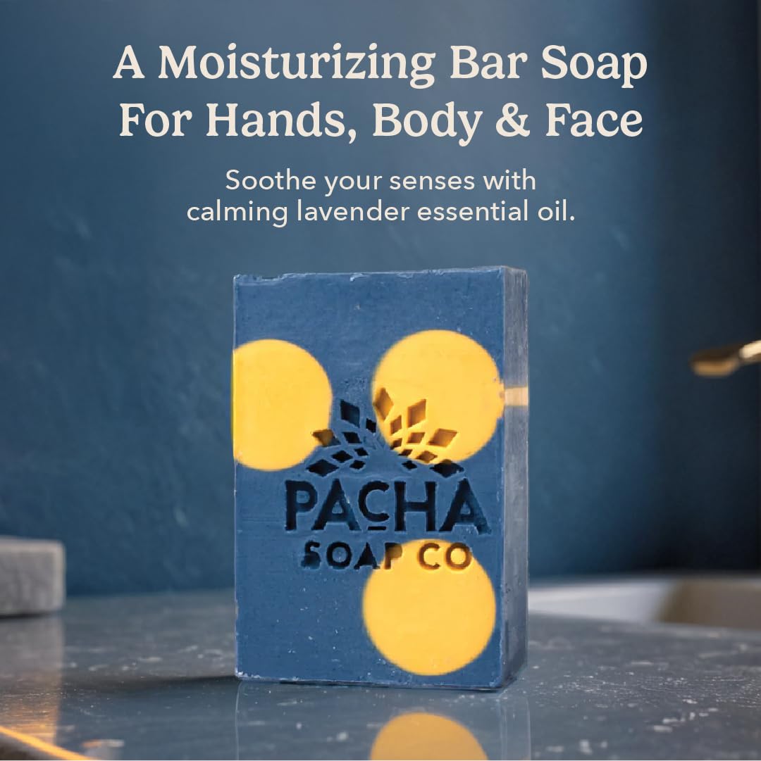 Pacha Soap Co. Bar Soap - Premium, Handcrafted, Hydrating, Natural Face Wash, Hand Cleanser, Body Wash, Soothing Essential Oils (Lavender & Blue Tansy, 5-Pack, 4 oz ea)