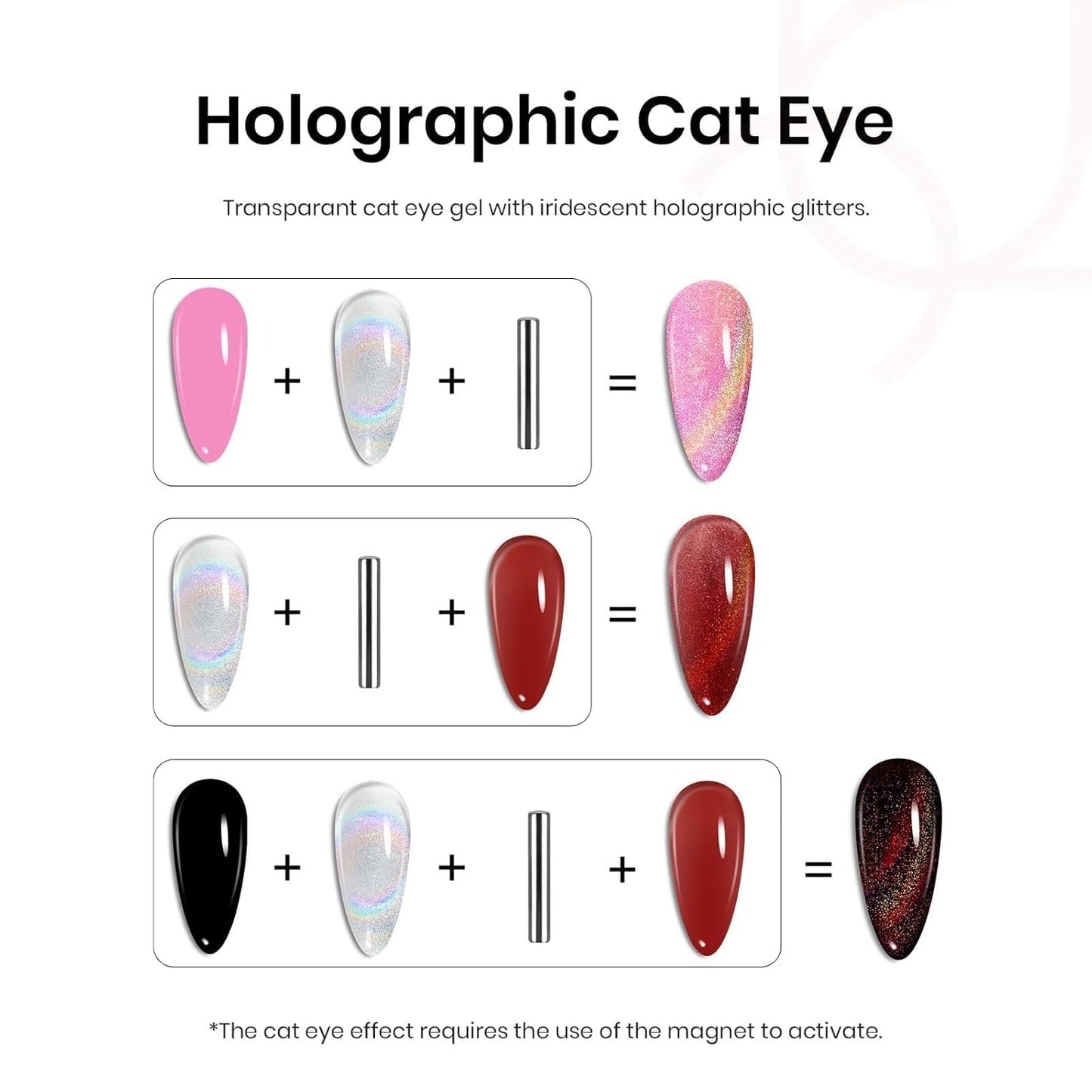 Beetles Rainbow Holographic Cat Eye Gel Nail Polish, 15ml, Magnet Stick, Soak Off, Uv Nail Shimmer, Velvet, French Nail Art Design, Gift for Women