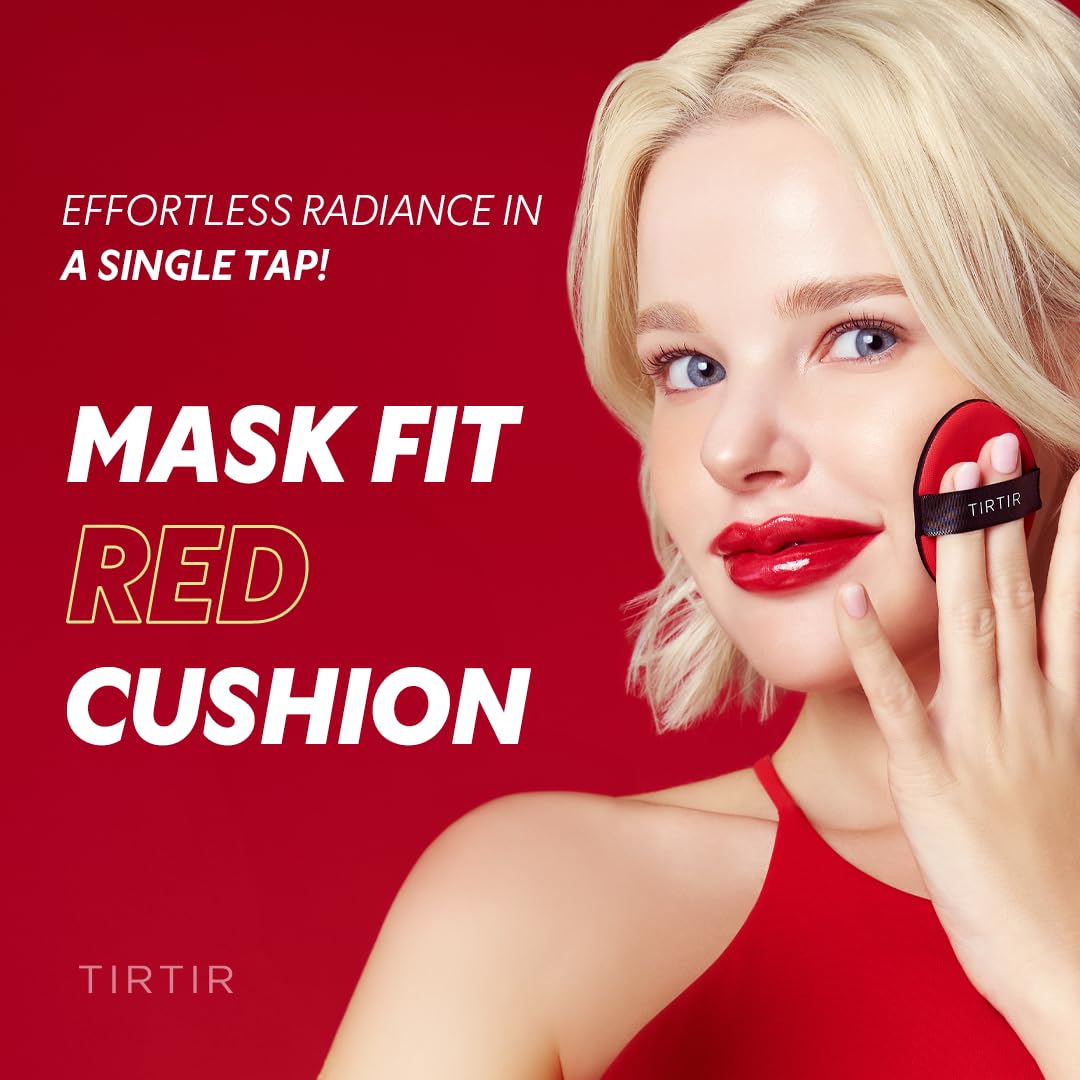 TIRTIR Mask Fit Red Cushion Foundation | Full coverage, Weightless, Skin fit, Satin Glow Finish, Korean Makeup BB Foundation, beauty, Tattoo cover up, Buildable (#13W Cream, 0.63 Fl Oz)