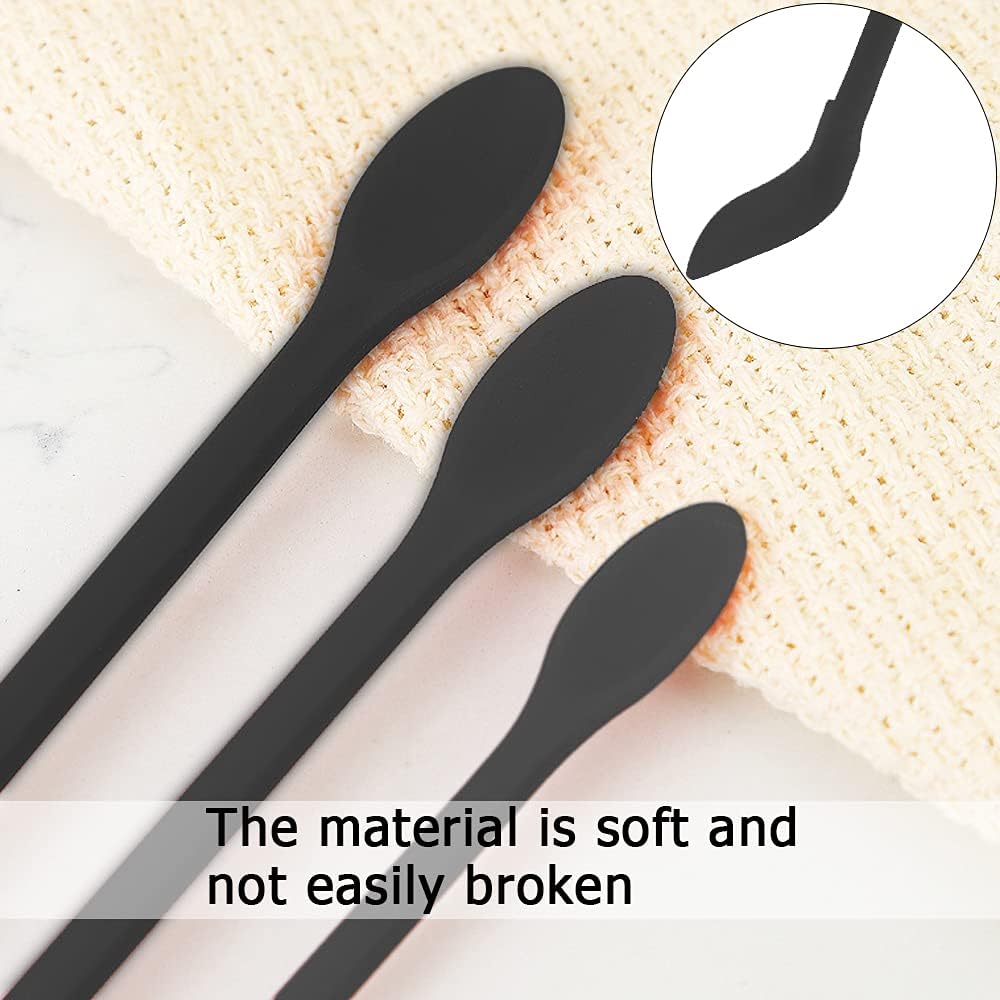Set of 8 Mini Spatulas Makeup Scraper, MaehSab Silicone Reusable Tiny Thin Jar Scraper for Getting Last Lotion out, Rubber Makeup Long Spoon Bottle Scraper for Kitchen Food Beauty Make up, Black