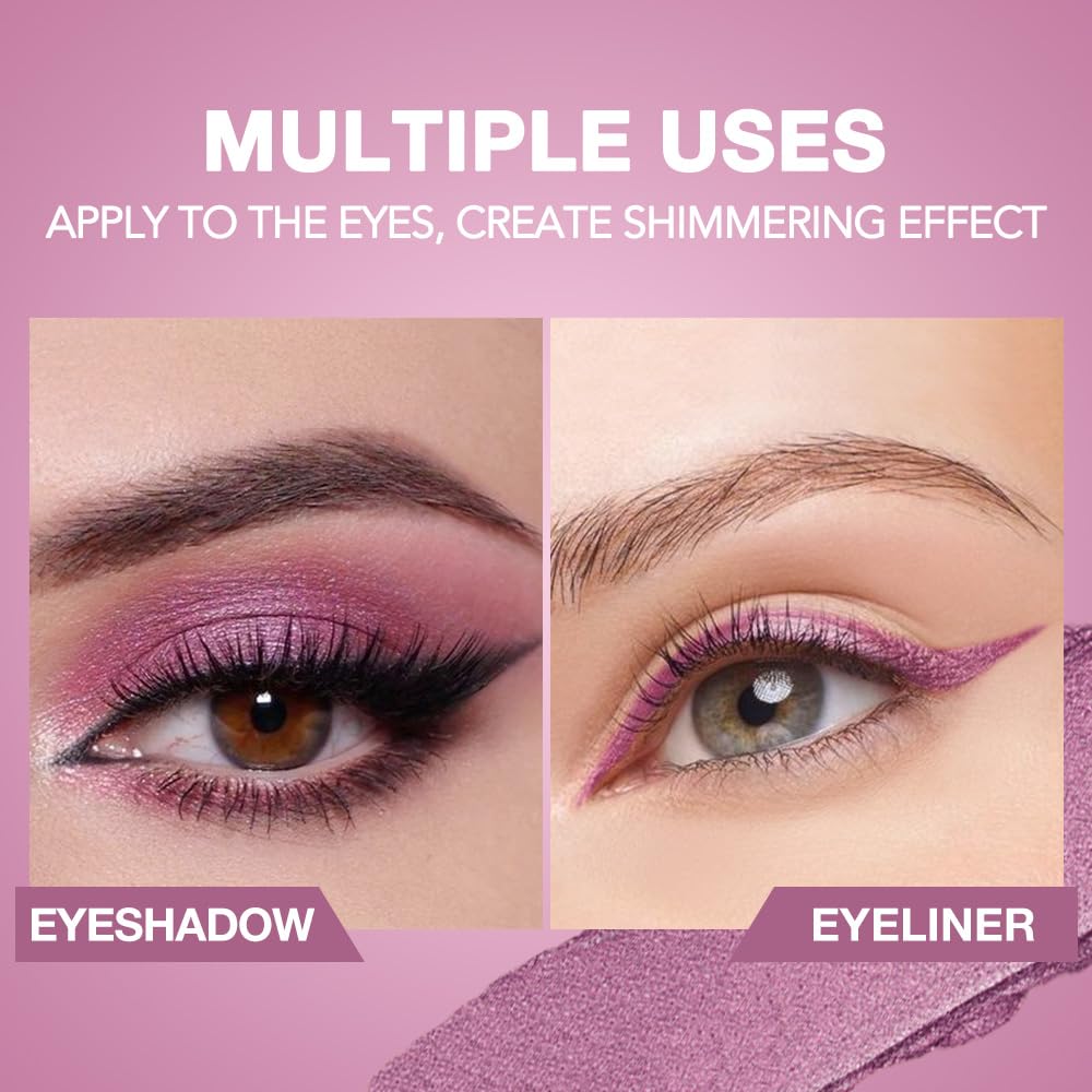 BINGBRUSH Glitter Eyeshadow Stick & Eyeliner Pencil, 4-in-1 Metallic Shimmer Cream Eyeshadow, Long-Lasting Waterproof Eye Brightener, Highly Pigmented Eye Makeup(#03-Rosy Spark)