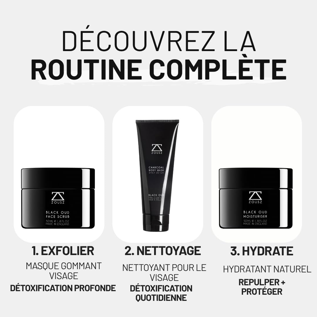 Black Oud Charcoal Mens Face Scrub Mask – Exfoliating Clay Face Mask & Deep Cleansing Facial Scrub with Activated Charcoal, Salicylic Acid & Hyaluronic Acid – Revitalize skin – 50ml