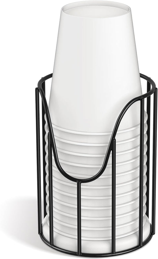 Luxspire Bathroom Cup Dispenser, 3-5oz Dixie Cup Dispenser, Metal Dixie Cup Holder, Disposable Paper Cup Holder for Bathroom, Cotton Pad Holder, Guest Bathroom Essentials, Black