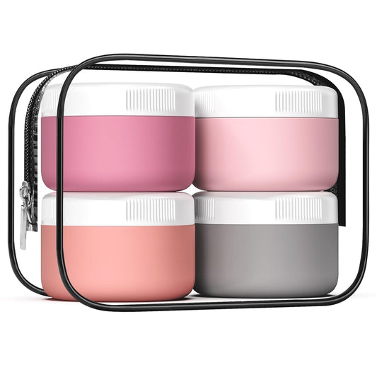 Travel Containers for Toiletries, Silicone Cream Jars BPA-Free, Leak-proof 2oz Travel Size Containers, Portable Size Silicone Jars with Lid for Cosmetic Face Hand Body Cream (4 Pack)