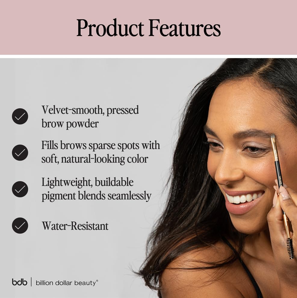 bdb Eyebrow Powder & Definer Brush - Long-Lasting, Fuller & Fluffier Brows, Spoolie for Precision, Soft & Natural, Raven Black