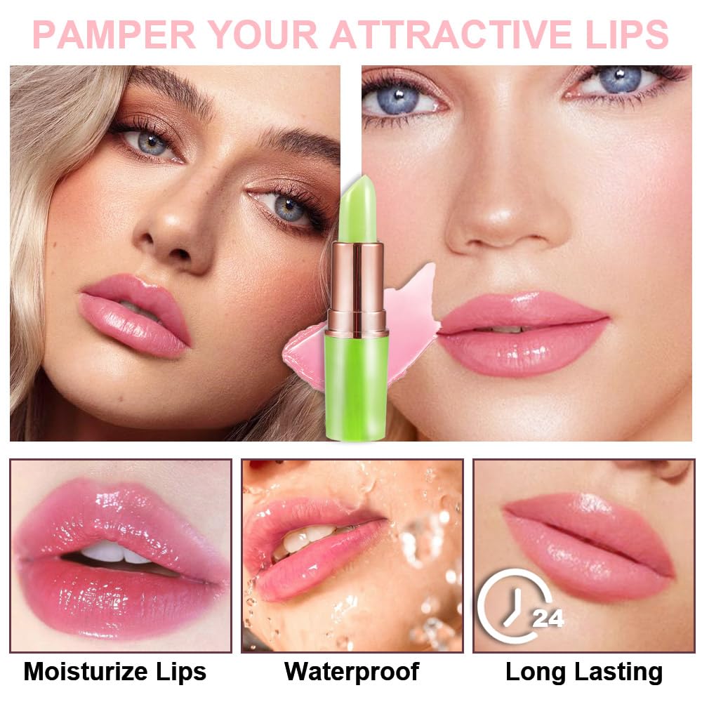 evpct 2Pcs Avocado Tinted Lip Balms PH Lip Color Changing Lipstick Balm Stain Gift Set Queen for Women Girls Korean Mood Long Lasting Color Change Light Pink Lipstick Lip Tint Plumper Gloss 10#