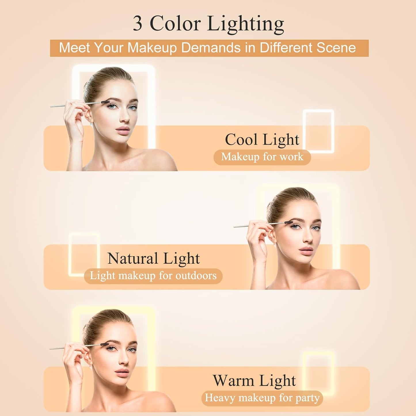 FUNTOUCH Rechargeable Travel Makeup Mirror with 72 Led Lights, Portable Lighted Makeup Mirror, 3 Color Lighting, Dimmable Touch Screen, Type C, Tabletop LED Folding Cosmetic Vanity Mirror