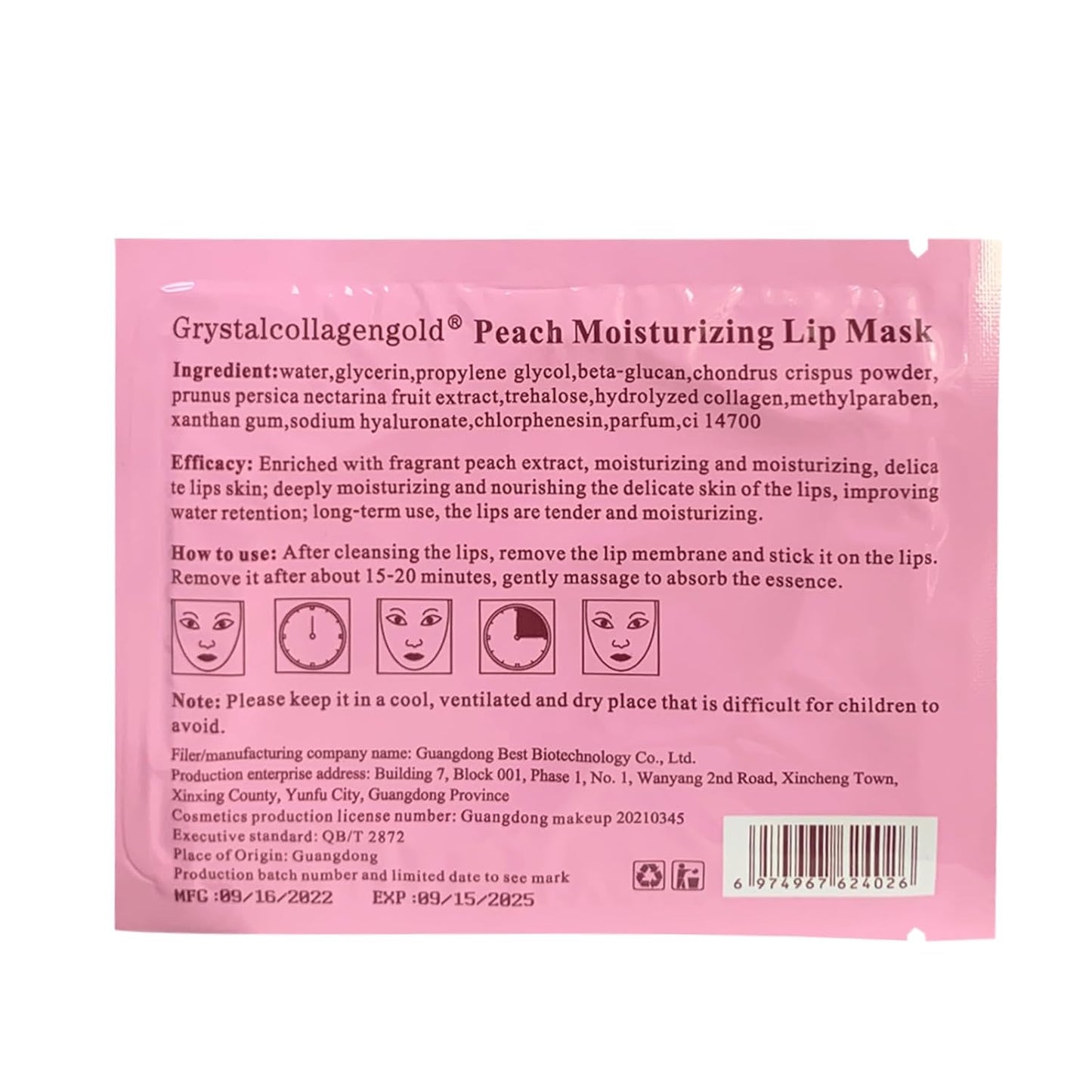 30 PCS Pink Crystal Collagen Hydrogel Lip Mask Set, Moisturizing and Hydrating Lip Plumper Gel Pads for Dry Lips, Make Your Lip Attractive and Sexy (Peach Scent)