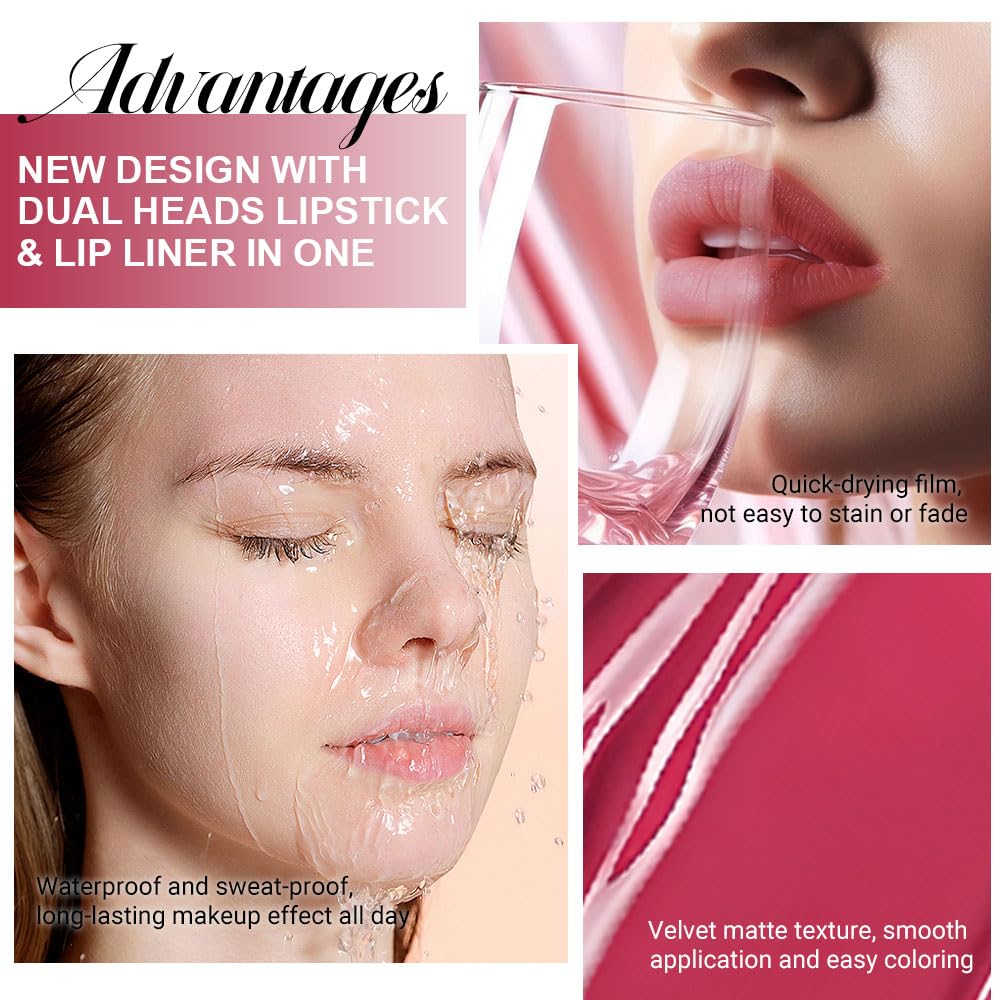 evpct 1Pcs Bright Fire Ruby Red Matte Lip Liner and Liquid Lipstick Stain Makeup Set for women, Red Long Lasting Smudge Proof Lipstick labiales matte mate larga duracion listip 24 hours originales,13#