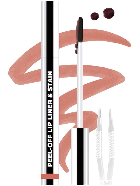Lip Stain Peel Off Lip Liner Stain with Tweezer, Long Lasting Matte Lip Tint Tattoo, Highly Pigmented Color Lip Makeup, Waterproof Lipstick, Transfer-proof Lipstain for Women, Nude