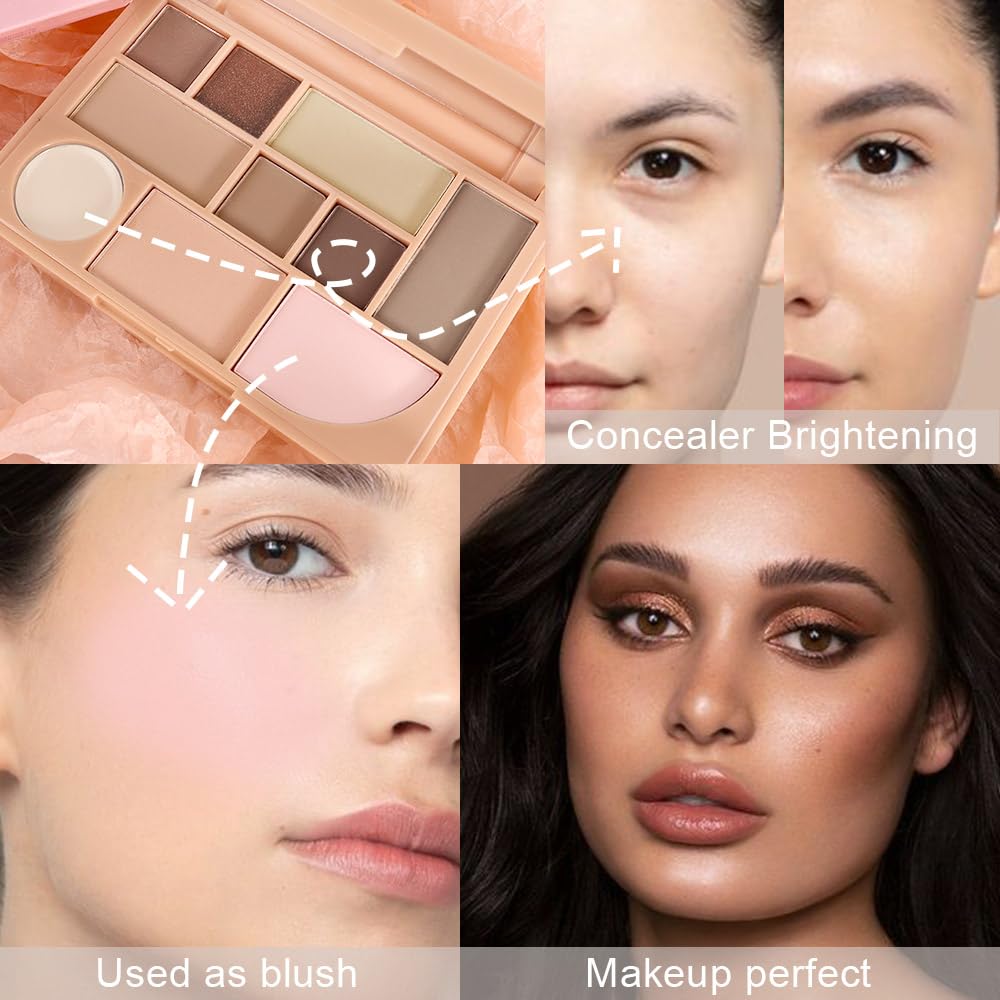 All-in-one Disk Conceal Contour Eyeshadow Palette with Mirror-10 Colors Highly Pigmented Matte Shimmer Primer Powder Makeup-Warm Nude Bronze Neutral Shadows 04#