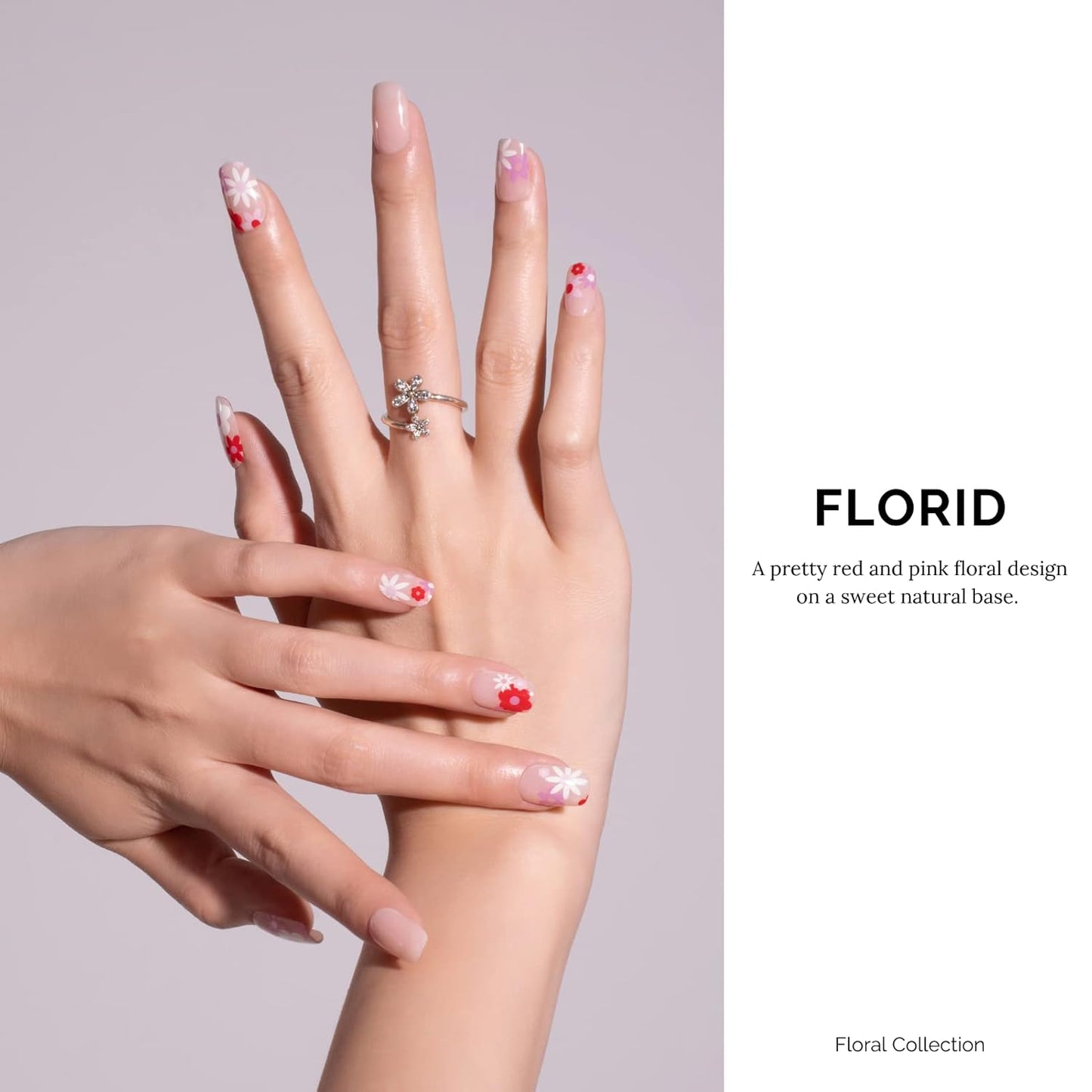 Nailog Semi Cured Gel Nail Strips 34 pcs | Long Lasting Nail Polish Sticker Wraps with Glossy Gel Finish (Florid)