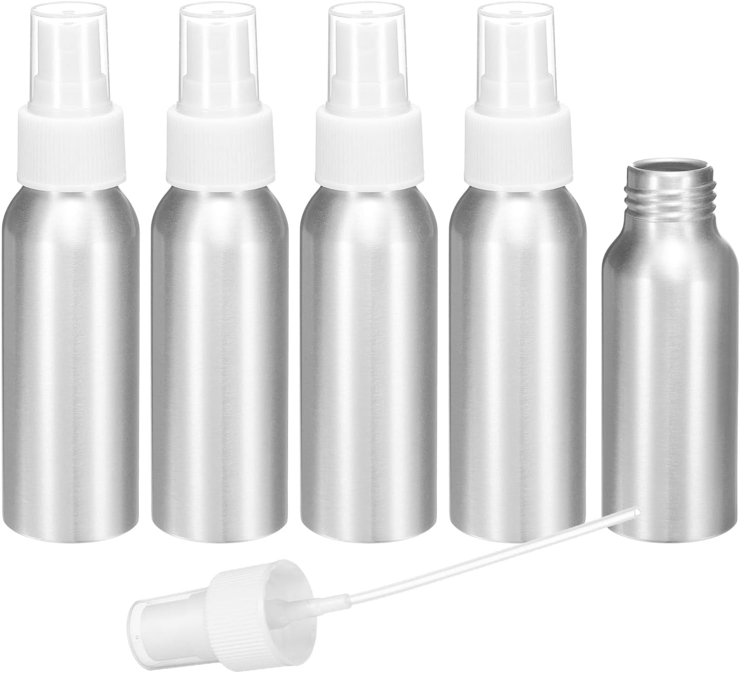 HARFINGTON 5pcs Aluminum Fine Mist Spray Bottles 80ml/2.7oz Metal Small Liquid Alcohol Refillable Travel Container with White Plastic Nozzle Cap for Perfume Skincare Cosmetic Storage Bottle