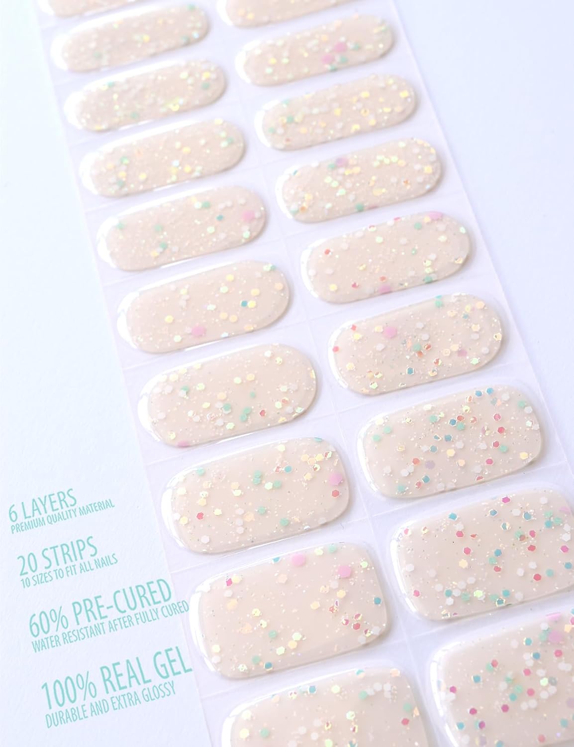 Semi Cured Gel Nail Strips, 20 pcs Nail Wraps, Glaze Stickers, Salon Quality French Manicure, Full Decal Gel Polish Strips, Long Lasting SCG, Easy on, UV Required (Mint Sprinkles)